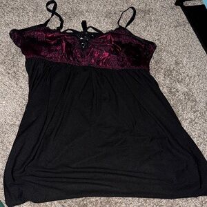 Black and Burgundy Lace Trim Camisole